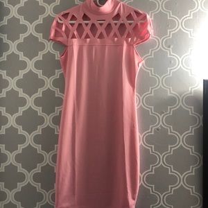 Pink turtleneck bodycon dress